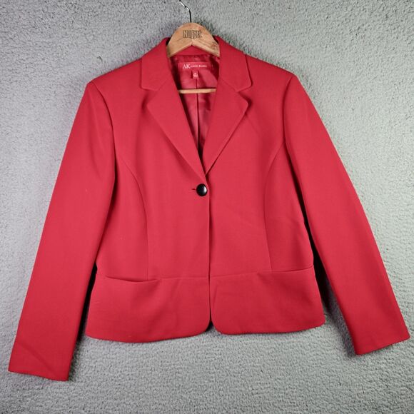 Anne Klein Blazer 10 Red Peplum Back Classic One Button Jacket Workwear Pockets - Picture 16 of 16